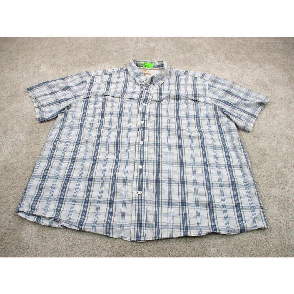 Carhartt Shirt Mens 2XL Relaxed White Blue Plaid Cotton Short Sleeve Button Up